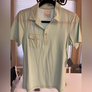 NWT linksoul women’s med polo with pocket. 100% luxury cotton. Color sea